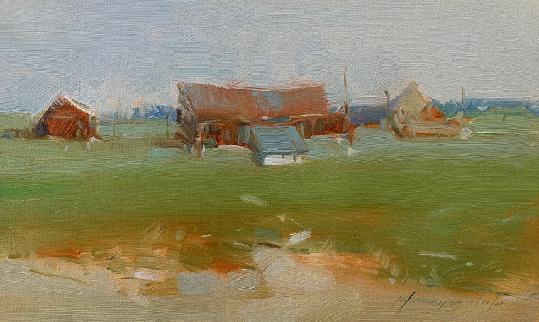Farm, Original oil Painting, Handmade artwork, One of a Kind